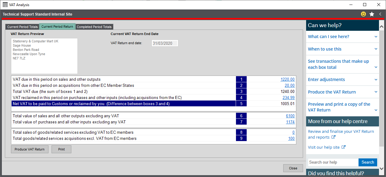 screenshot of Sage 200